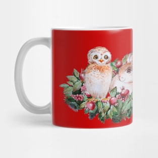 Owl and Bunny Christmas wreath Mug